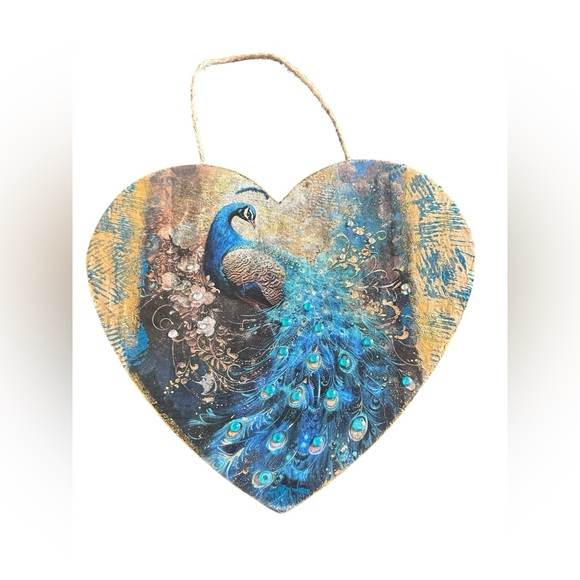 Hand Crafted Other - Handcrafted Heart-Shaped Peacock Wall Art sign